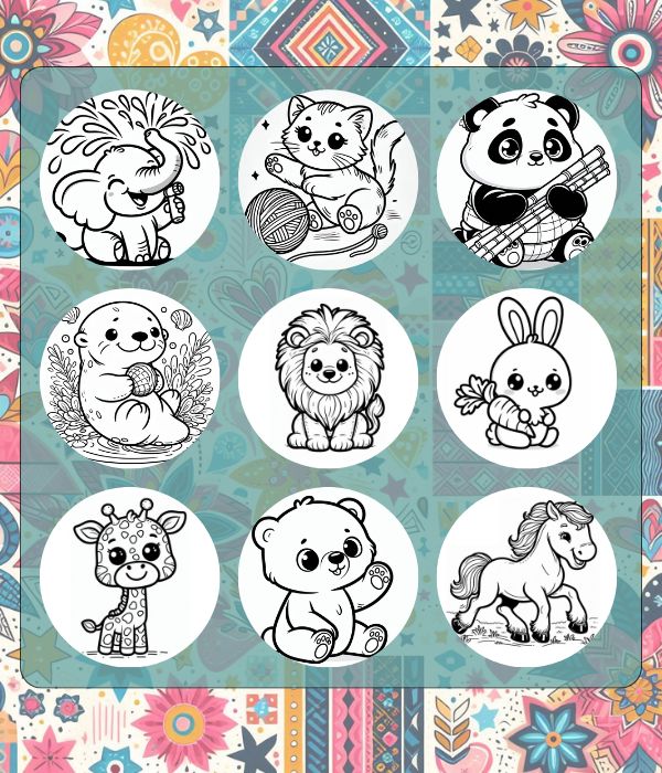 Cute Animal Coloring Pages (A4, 10 Pages)