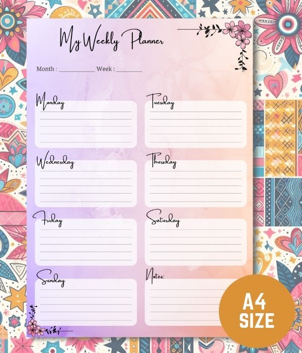 My Weekly Planner (A4 Size, Pink)