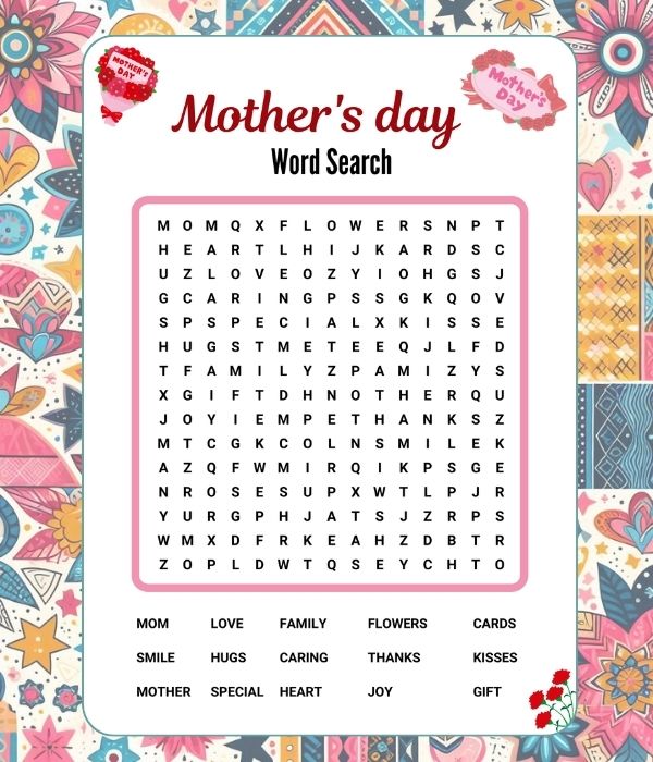 Free Mother's Day Word Search Worksheet