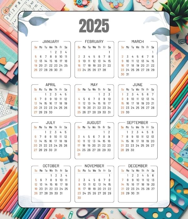 White and Blue Minimalist 2025 Calendar A4 size