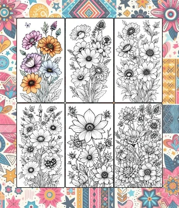 Beautiful Flowers Coloring Pages (A4 Size, 8 Designs) printable PDF