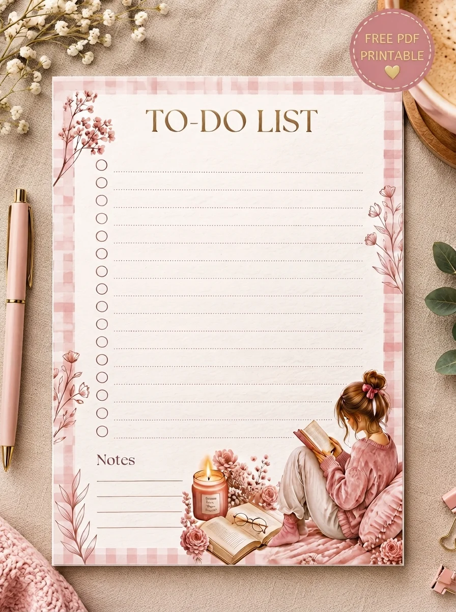 Free Cozy Pink A5 To-Do List Printable PDF – 30 Pages printable PDF download