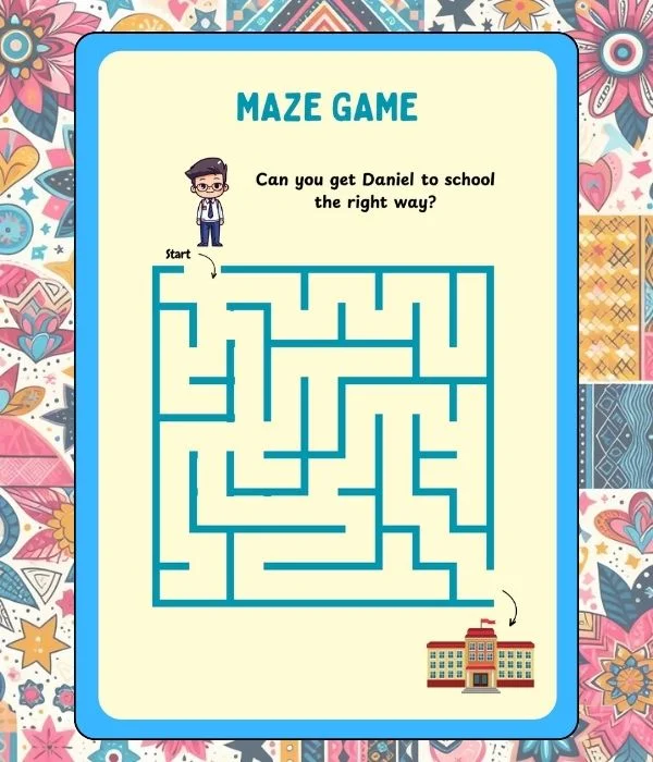 Free Educational Maze Game Worksheet for Kids (A4 Size) printable PDF download