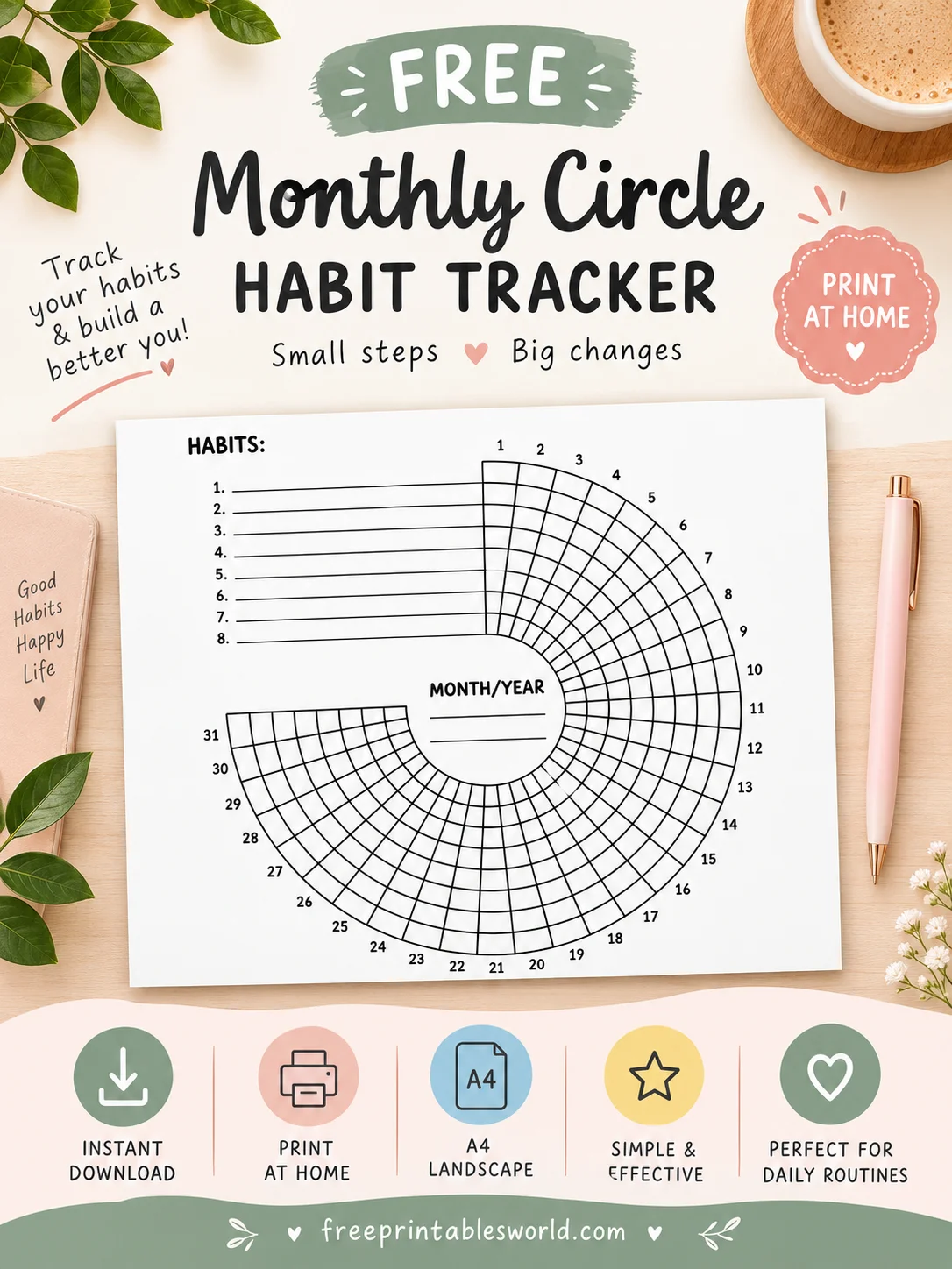 Free Free Circle Habit Tracker Printable – Monthly PDF printable PDF download