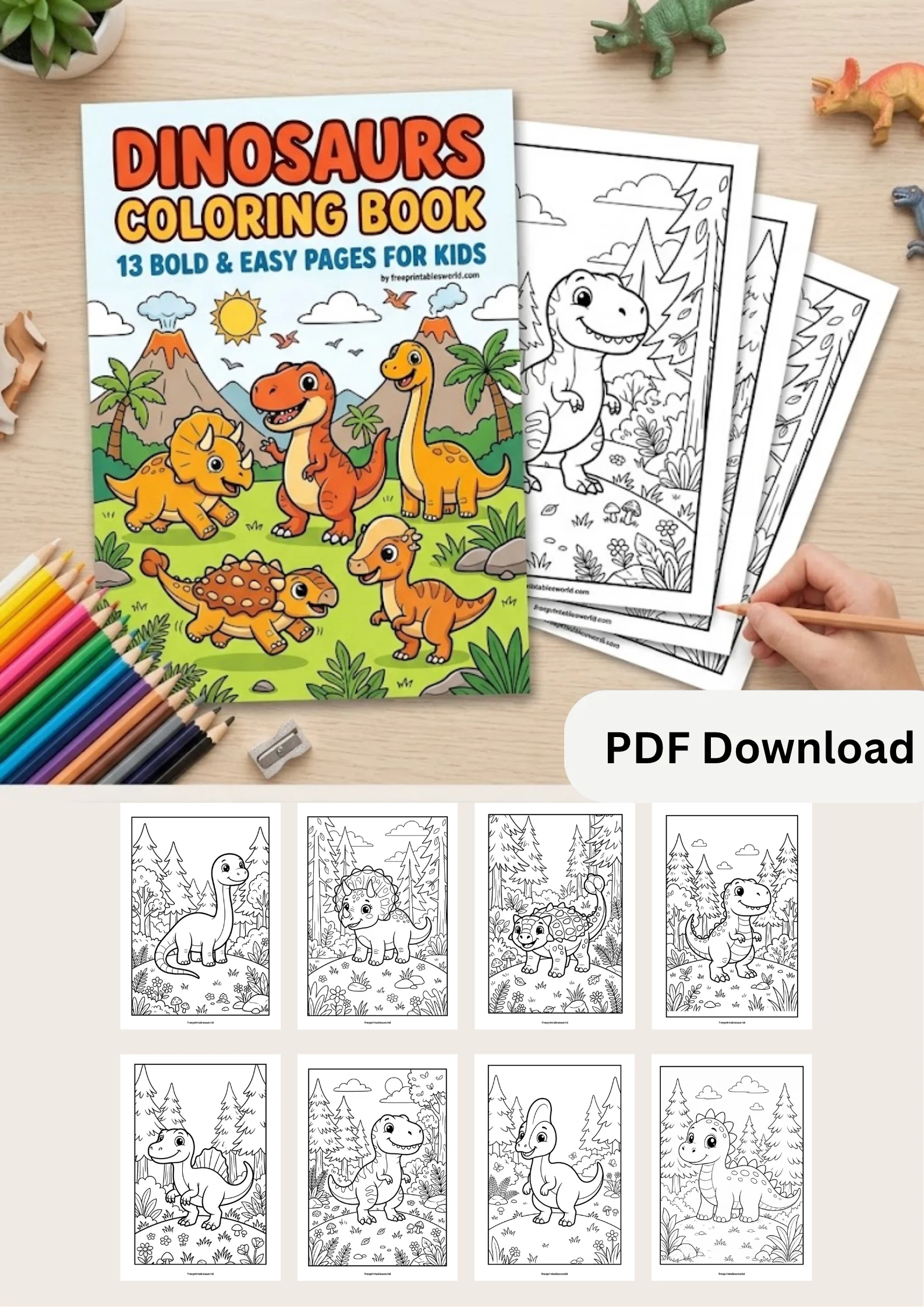 Free Free Dinosaur Coloring Book Printable PDF – 14 Pages for Kids printable PDF download