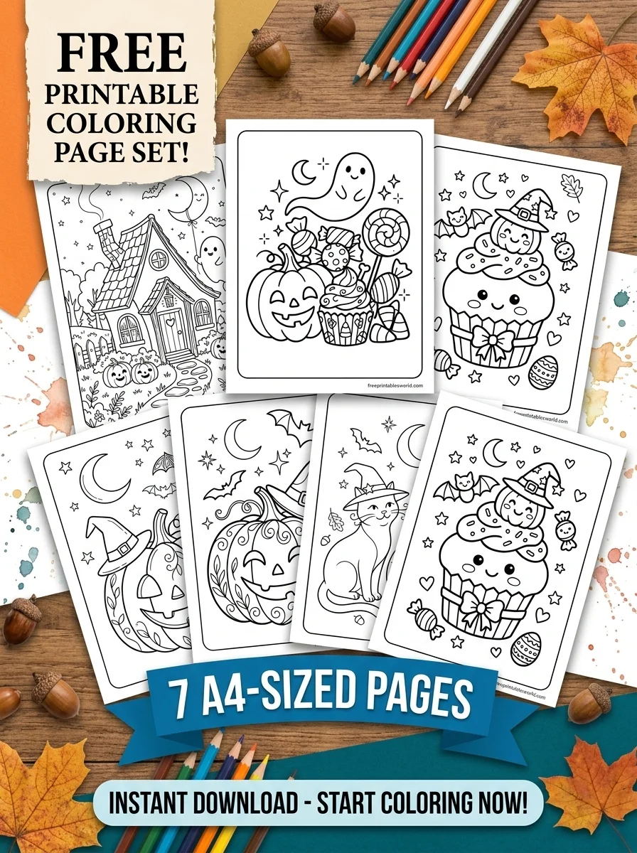 Free Free Halloween Coloring Pages for Adults – 7 Cozy & Spooky A4 Printable PDF printable PDF download