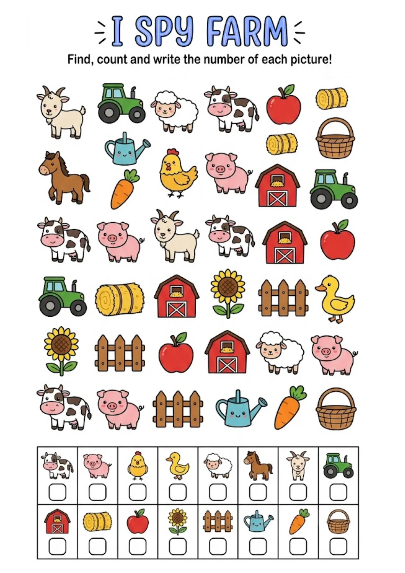 Free Free I Spy Farm Animals Worksheet Printable – Fun Farm Counting Activity for Preschool & Kindergarten printable PDF