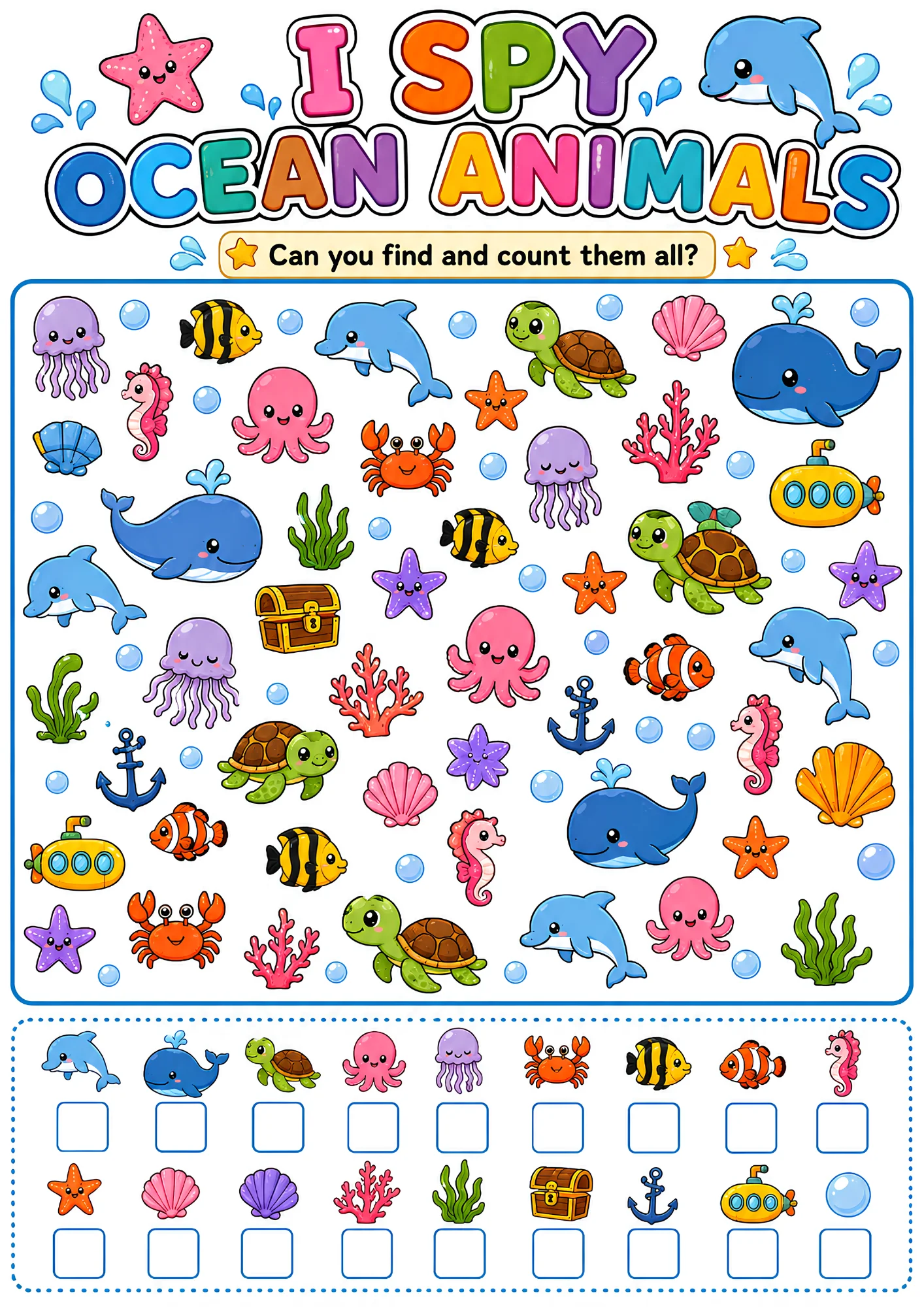 Free Free I Spy Ocean Animals Worksheet Printable – Fun Ocean-Themed Counting Activity for Preschool & Kindergarten printable PDF