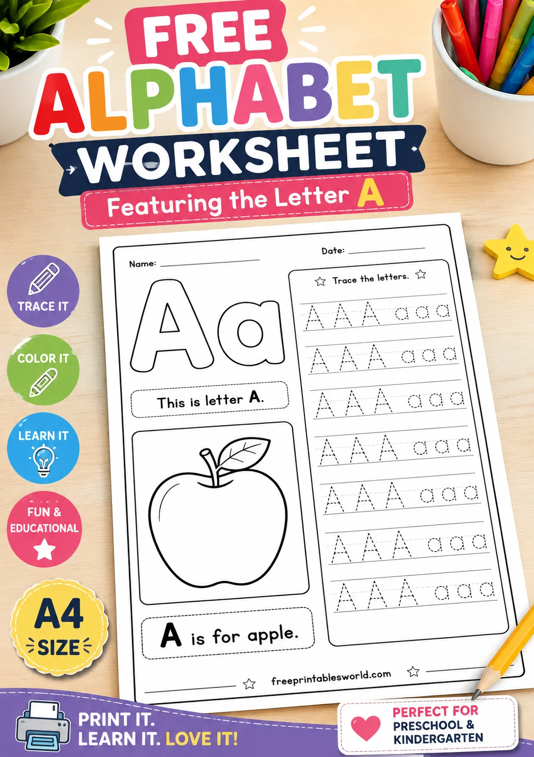 Free Free Letter A Worksheet Printable PDF | A Is for Apple Tracing Activity printable PDF