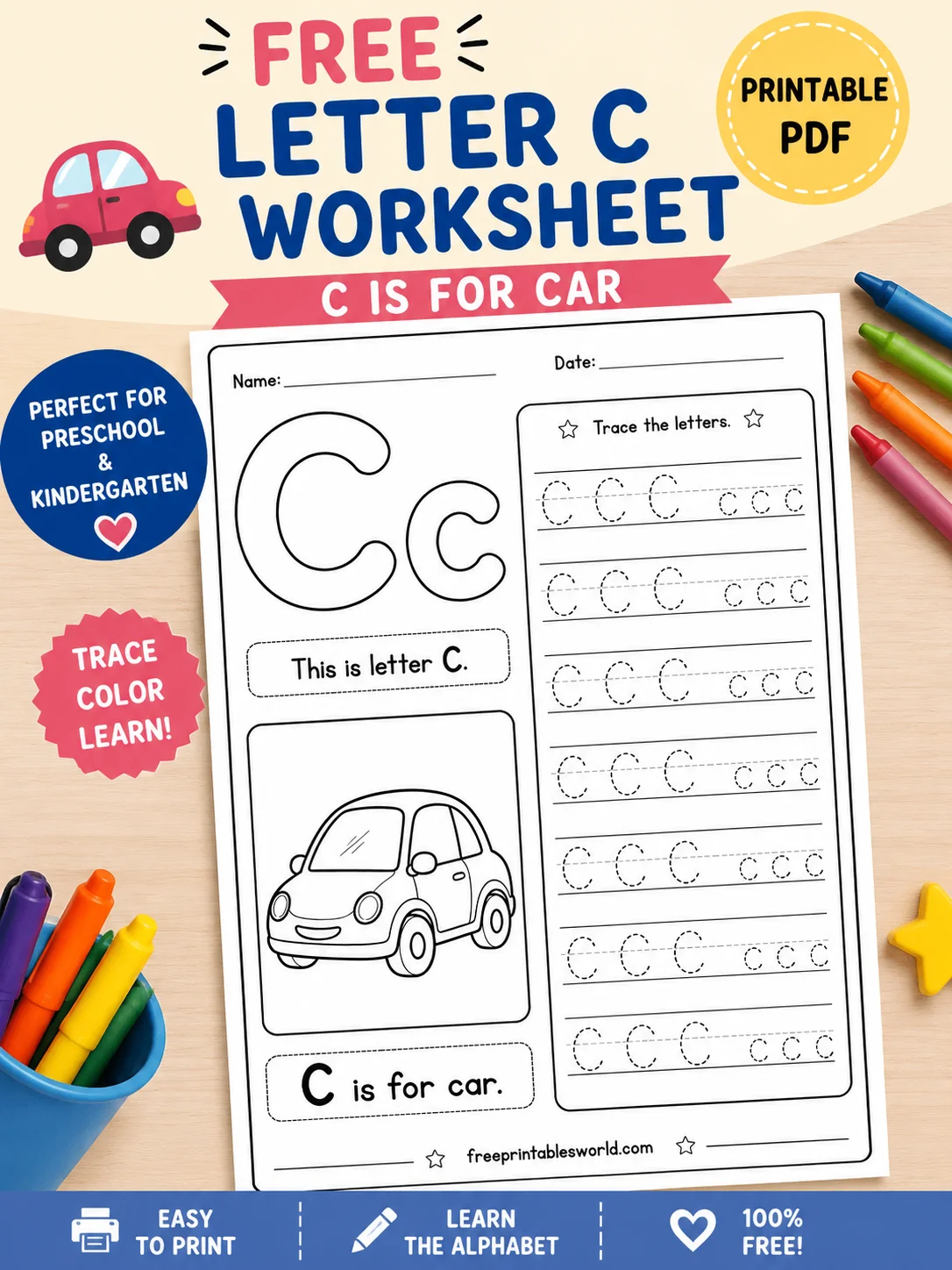 Free Free Letter C Worksheet Printable PDF | C Is for Car Tracing Activity printable PDF download