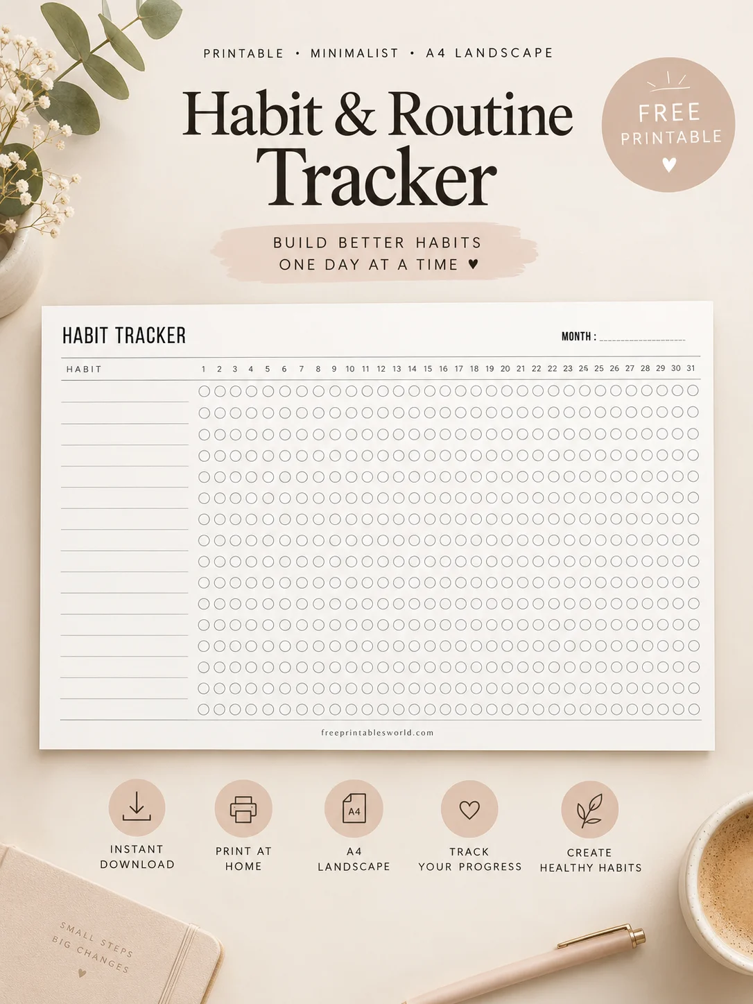 Free Free Monthly Habit Tracker Printable – A4 Landscape 30-Day Habit & Routine Tracker printable PDF