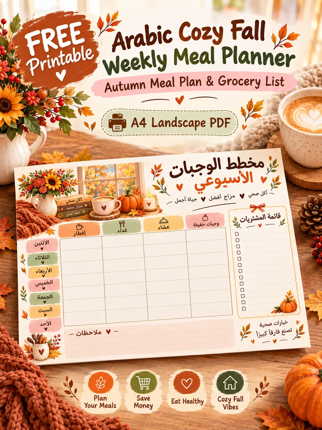 Free Free Printable Arabic Fall Weekly Meal Planner | A4 PDF printable PDF download