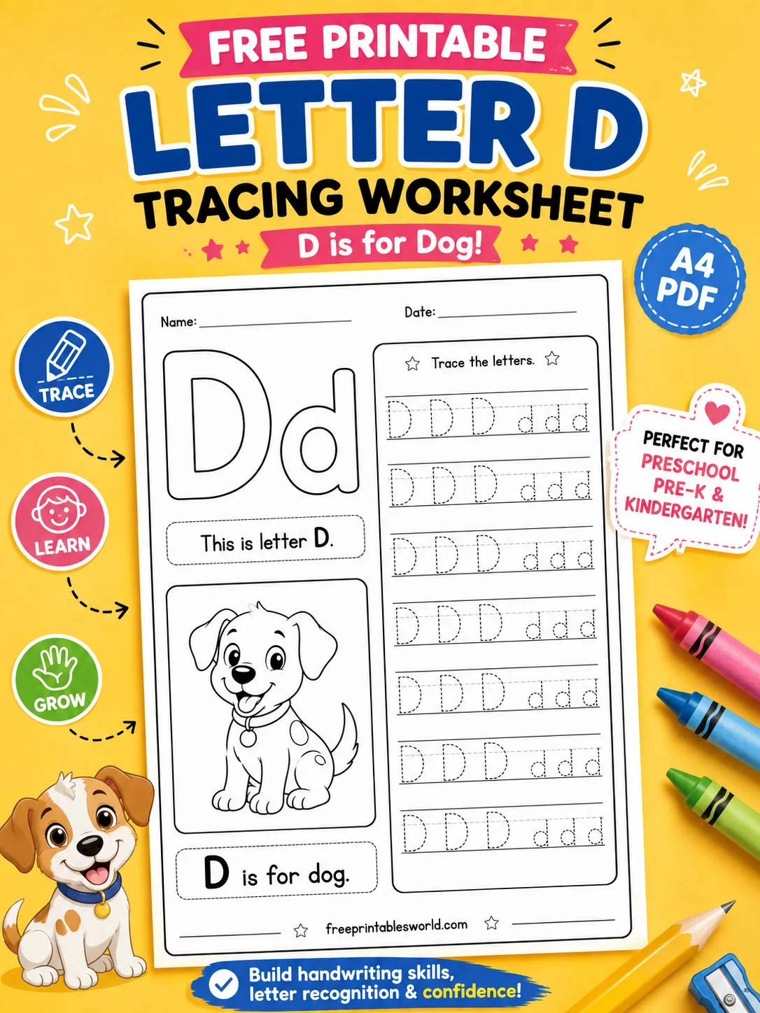 Free Free Printable Letter D Tracing Worksheet for Preschool & Kindergarten | A4 PDF printable PDF