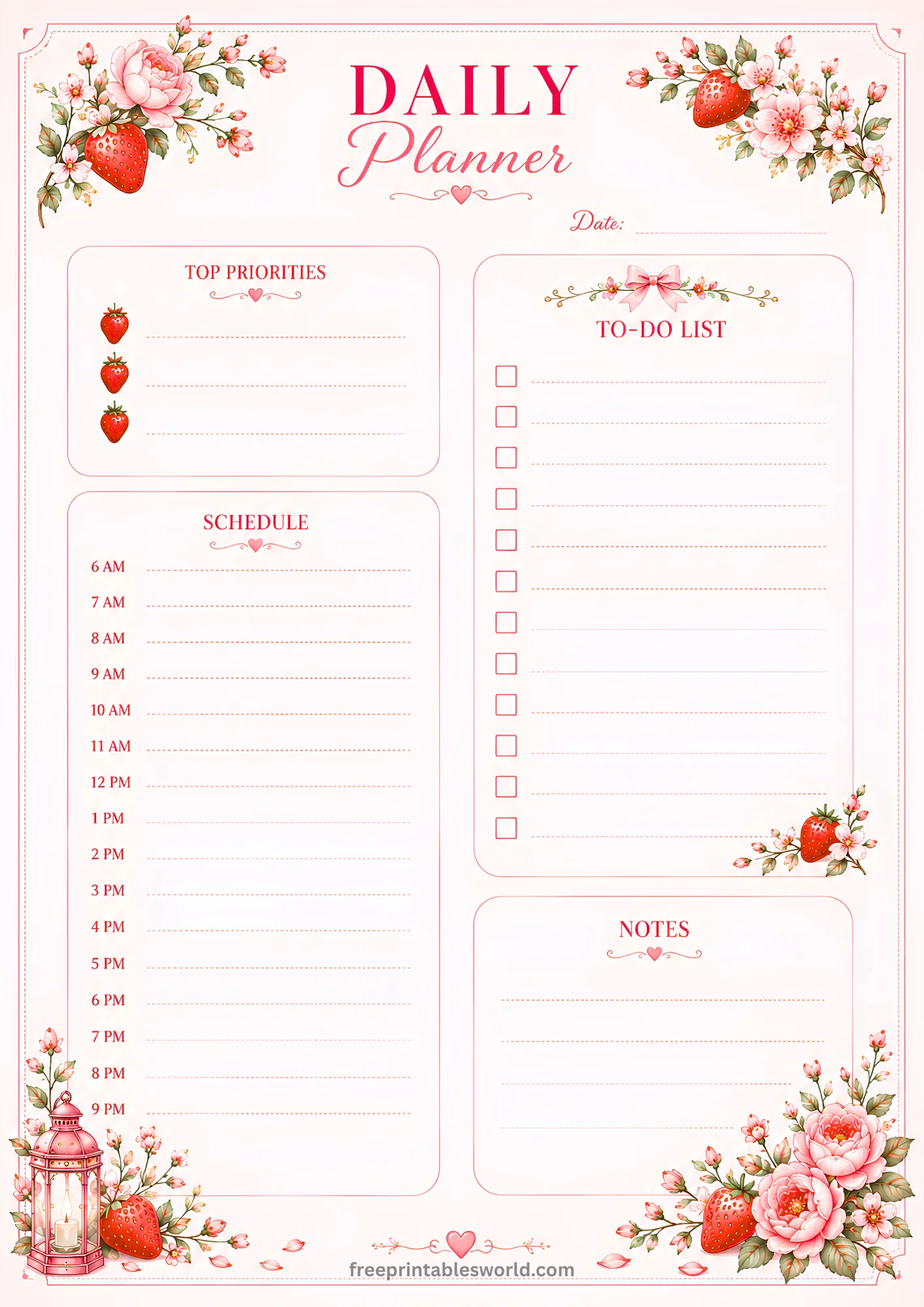 Free Free Printable Pink Floral Daily Planner PDF | A4 Daily Schedule, To-Do List & Productivity Planner printable PDF