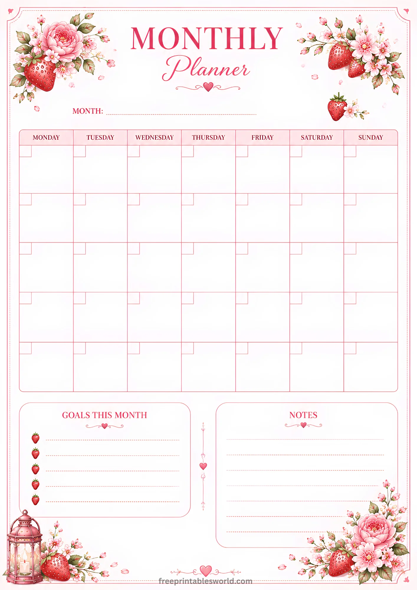 Free Free Printable Pink Floral Monthly Planner PDF | A4 Monthly Calendar, Schedule & To-Do List Organizer printable PDF
