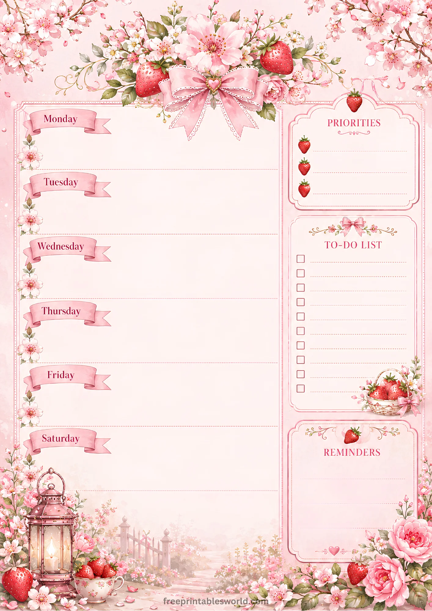 Free Free Printable Pink Floral Weekly Planner PDF | A4 Weekly Schedule, To-Do List & Priorities Organizer printable PDF download