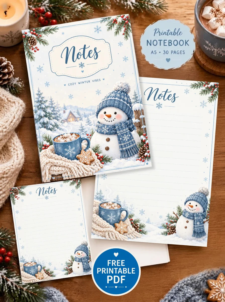 Free Free Printable Winter Notes Paper A5 – 30 Cozy Pages PDF printable PDF download