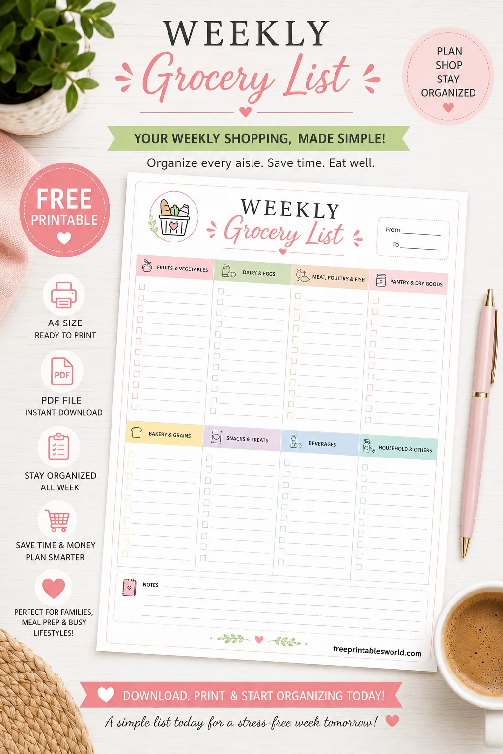 Free Free Weekly Grocery Planner Printable PDF – 1-Page Shopping List Template printable PDF