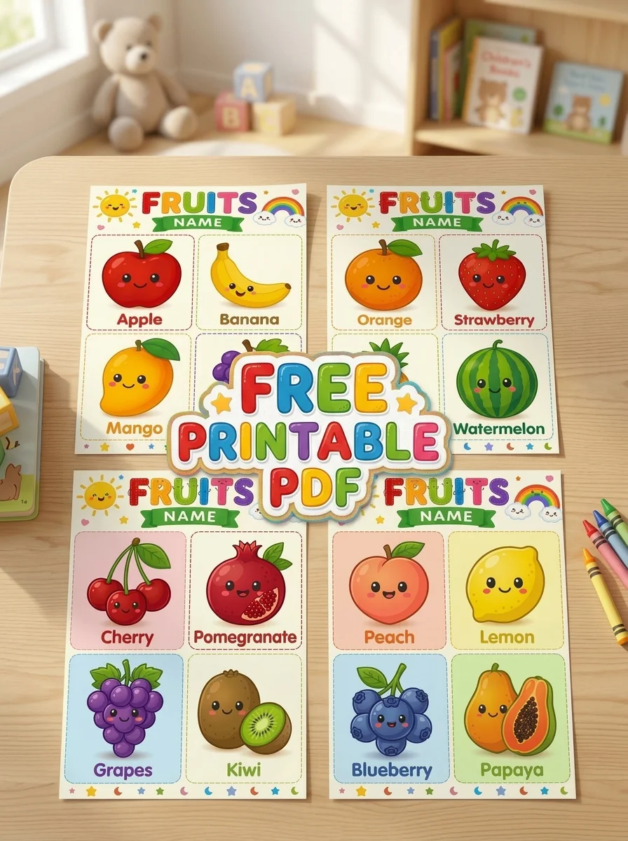 Free Fruit Name Flashcards for Kids | Free Printable Toddler Worksheets printable PDF download
