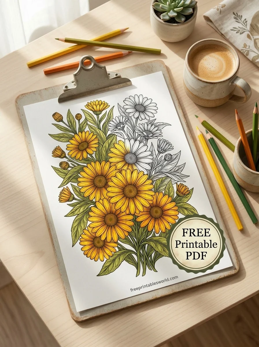 Free Intricate Floral Bouquet Coloring Page for Adults – Free Printable PDF printable PDF download