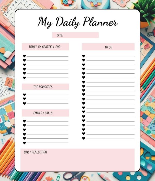 My Daily Planner – Pink Printable (A4 Size)