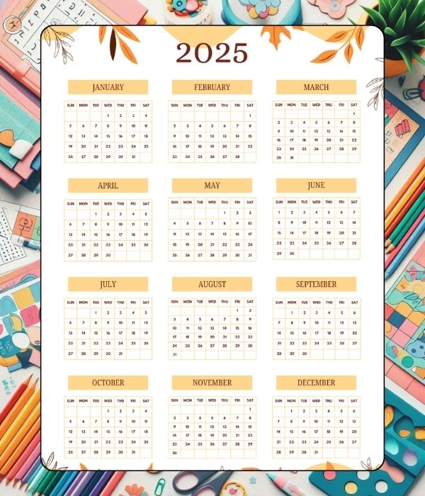 2025 calendar 1 A4 size printable