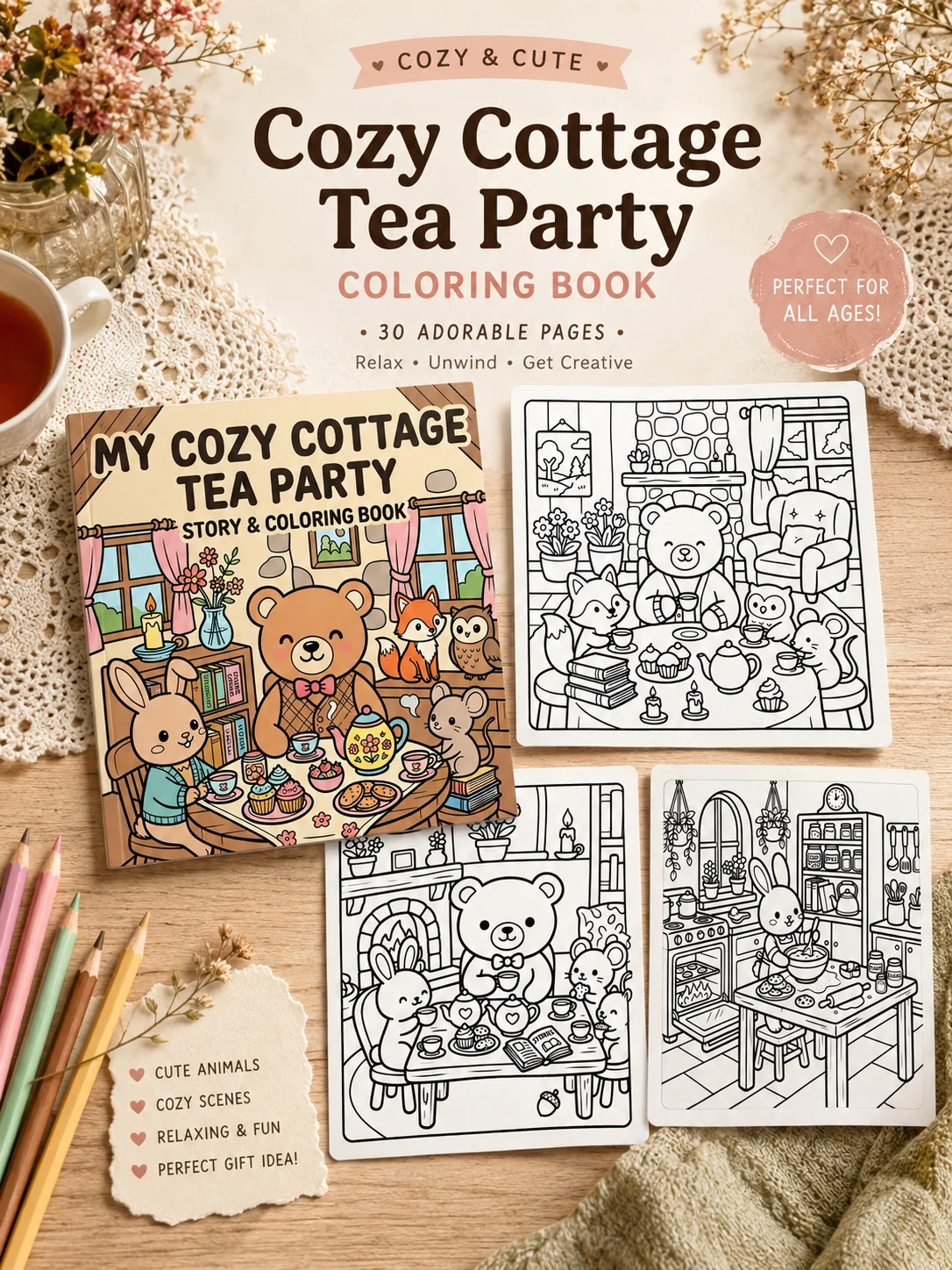 Free My Cozy Cottage Tea Party Coloring Pages (Free Printable PDF) printable PDF