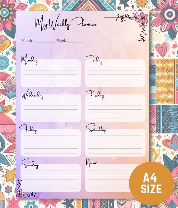 Free Free Printable My Weekly Planner (A4 Size, Pink) printable PDF
