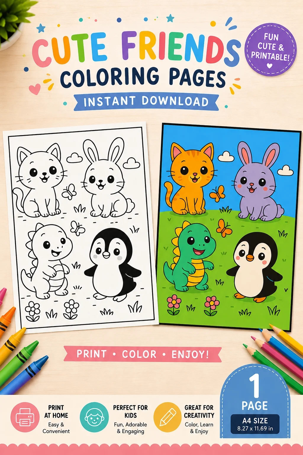 Free Printable Cute Animal Coloring Pages for Kids printable PDF download