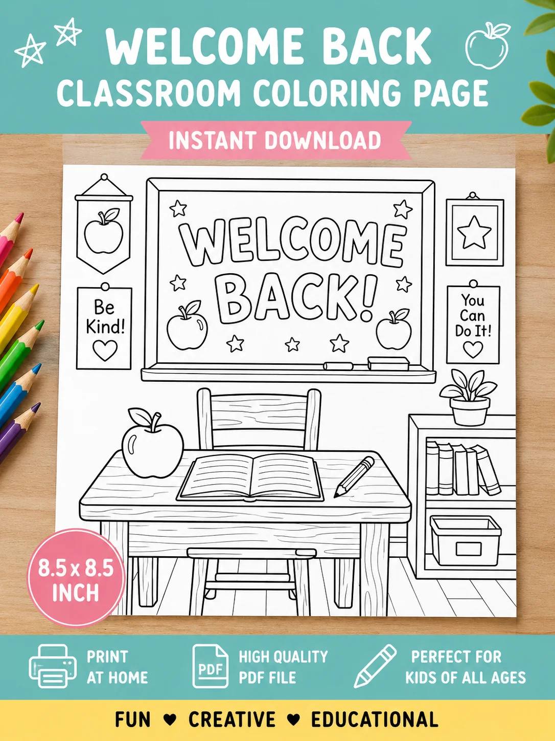 Free printable Welcome Back Classroom Coloring Page Printable | Back to School Coloring Sheet for Kids — PDF download